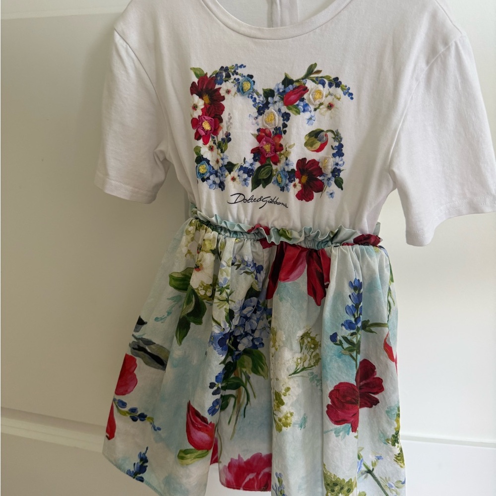 Dolce & Gabbana White Floral Logo Dress for Kids